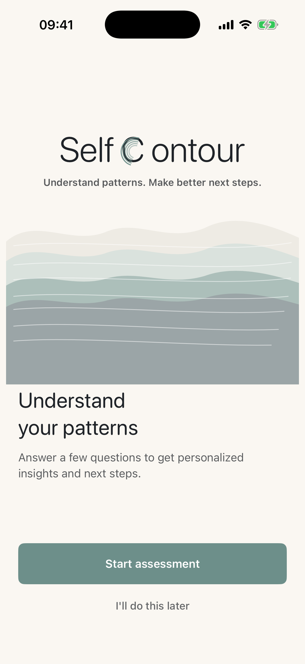 Screenshot of SelfContour welcome screen
